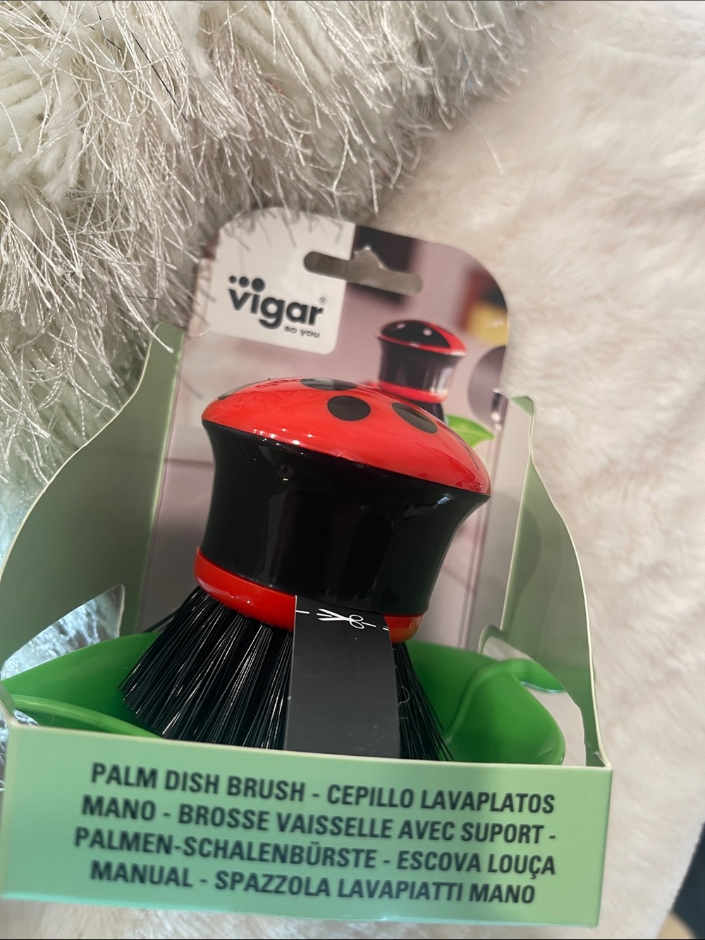 Ladybug Palm Dish Brush with Green Holder - Picture 5 of 6
